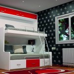 Dormitorios Modulares en blanco y rojo con cama abierta